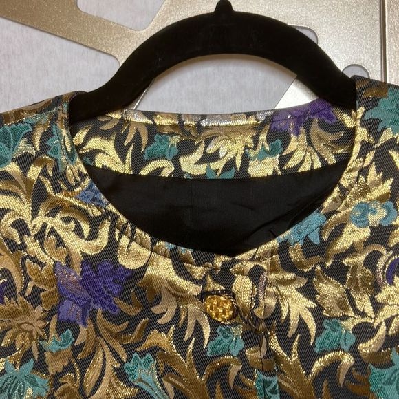 VTG Vintage Tapestry Foil HOLIDAY Button Long Sleeve Jacket Blazer Versace Vibe - Picture 6 of 12